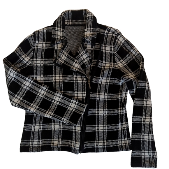 Plaid Asymmetrical Cropped Sweater Jacket LARGE Black White - Picture 6 of 16